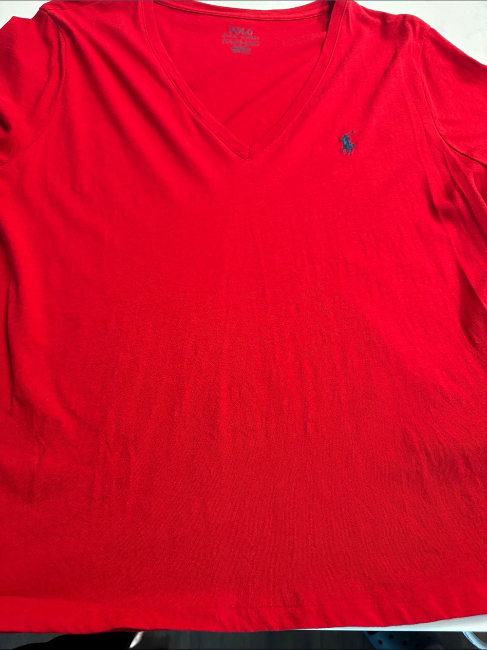 Polo by Ralph Lauren Bright Red V-Neck Tee with Navy Logo